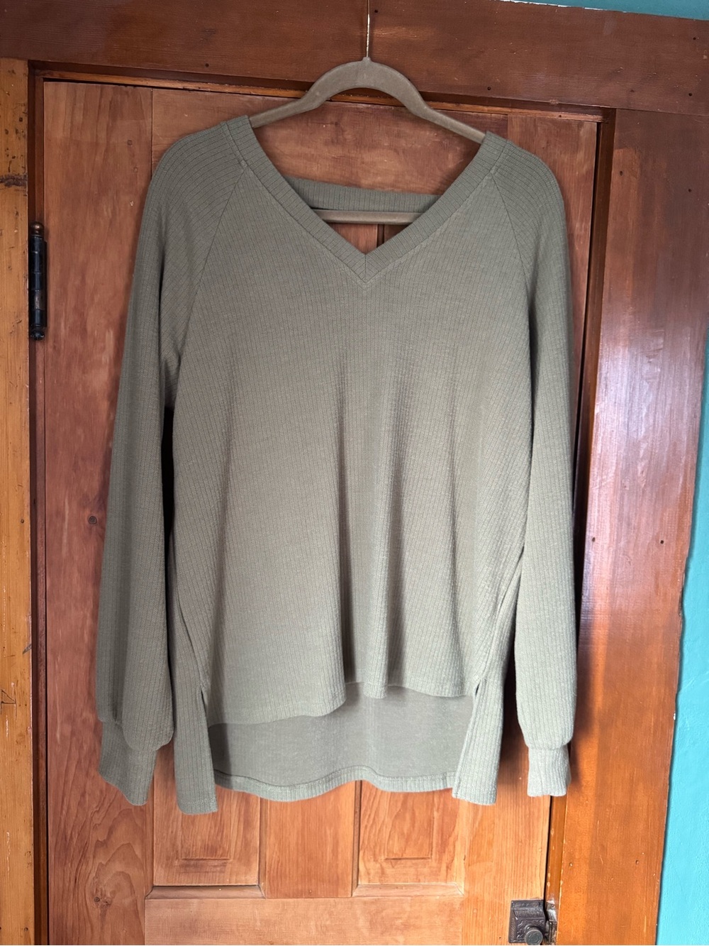 Doe & Rae Olive V-Neck Ribbed Sweater